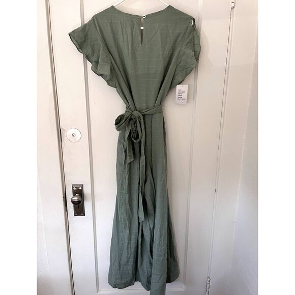 NWT HarperSage Harper Terra Jumpsuit Green Flutter Sleeve Tie Waist Size Large - Picture 4 of 14